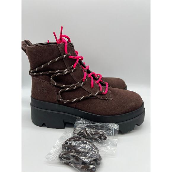 UGG Brisbane Lace Up Suede Platform Boots Burnt Cedar Women's Size 9.5 - Picture 1 of 12